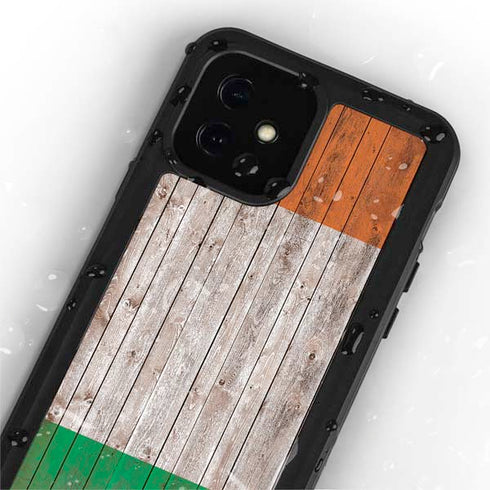 Ireland Flag Dark Wood iPhone 12 Waterproof Case